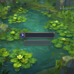 a pond with water lilies, in concept art of main menu loading screen background. for russian mmorpg by katauri, artstation, behance, style of hearthstone