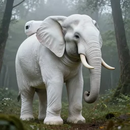 giant elephant in white astronaut spacesuit in the woods, foggy mood, overcast bokeh - c 7