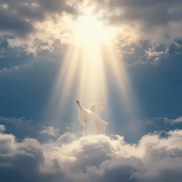 god reaching down in a ray of light with his mighty hand, god ray, glowing, dreamy, religion, clouds, the lord
