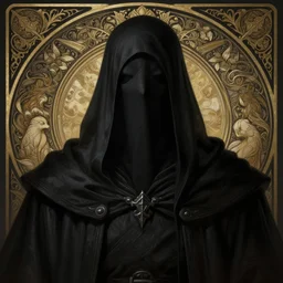 black mage ( final fantasy series ), shrouded face, deep focus, d & d, fantasy, intricate, elegant, highly detailed, digital painting, artstation, concept art, matte, sharp focus, illustration, hearthstone, art by artgerm and greg rutkowski and alphonse mucha