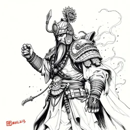 beautiful ink sketch, dieselpunk high fantasy, chinese ming warrior, by chris riddell, ilya kuvshinov, wlop, krenz kushart, boris vallejo, ayami kojima and ayami kojima
