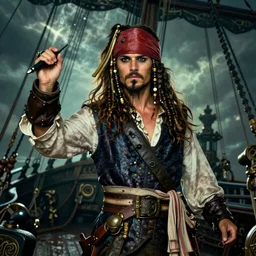 A high fantasy young pirate captain with an eyepatch on a ship, by Peter Mohrbacher and Craig Mullins, full shot, official media, beautiful, detailed, high quality, wallpaper 4K, epic, trending on artstation and behance, dynamic lightning