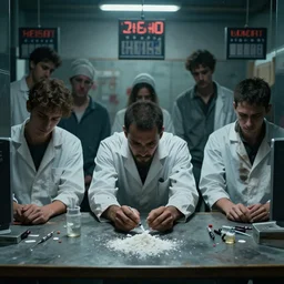 junkies injecting heroin in a shooting gallery, sad, - n 9