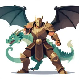 human armoured warrior fighting a dragon in vector art, digital art