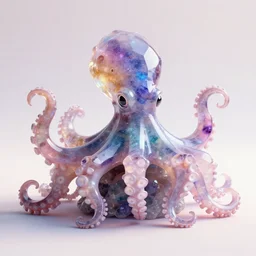multicolored crystal octopus statue, magical, light background, 8 k, unreal engine, octane render, hyperrealistic, soft