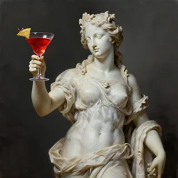 a reneissance statue holding a red coctail, digital painting