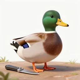 a duck on land with metal knives, digital art, realistic, shallow depth of field, trending on arstation