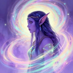 side portrait, female troll druid shaman, purple skin, gloomhaven, luminescent, colorful swirly magic ripples, pastel colors, by greg manchess, huang guangjian, gil elvgren, sachin teng, greg rutkowski, jesper ejsing, ilya kuvshinov