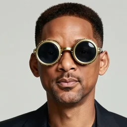 will smith wearing big steampunk googles, colored photo by gustave baumann