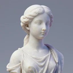 a portrait of a marble statue woman, in the style of constantin brancusi and wes anderson, kawaii style, detailed, pastel colors, 3D, octane render, trending on artstation