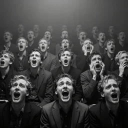 black and white rows of screaming men angst and confusion foggy dim lights thomas cooper gotch kathe kollwitz