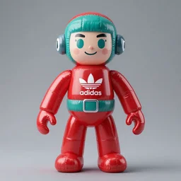 accurate detailed pvc inflatable red & teal colored action figure god, full body, futuristic, concept art, character only, detailed art, adidas streetwear, figurine!!!, studio lighting, grey background, no shadow, trending on artstation, 4 k, sharp, highly - detailed, focus on face!!!
