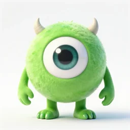 a spherical green monster with one big eye and small horns, 2 arms 2 legs