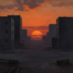 baroque oil painting of environment of a empty world, brutalist, dark fantasy, sunset, rule of thirds, digital cel shading, fake hidden detail, trending on pixiv fanbox
