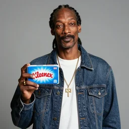 Snoop Dogg holding a Kleenex for a 1990s sitcom tv show, Studio Photograph, portrait, C 12.0