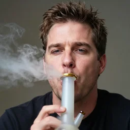 close - up shot of joe rogan smoking a bong. photographic, photography