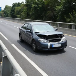 run down car on a freeway bridge  realistic