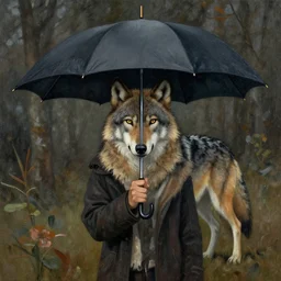 wolf under umbrella by leonid afremov