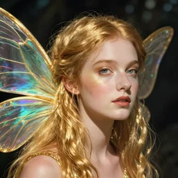 headshot portrait of a beautiful faerie, golden ratio, detailed, rainbowshift, by maxfield parrish, john william waterhouse, brian froud