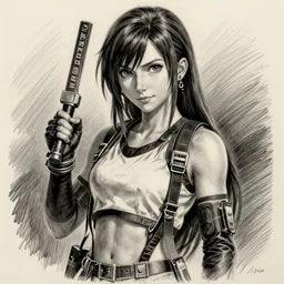 hyper realistic pencil drawing of tifa lockheart, detail,