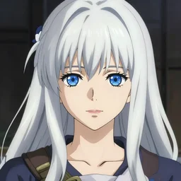a full body portrait of a japanese princess gray hair, adventurer young lady, with white hair and bangs!!!!, blue eyes, finely detailed features, closeup at the faces, perfect art, gapmoe yandere grimdark, trending on pixiv fanbox, painted by greg rutkowski makoto shinkai takashi takeuchi studio ghibli, akihiko yoshida,