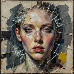 hunger for love flesh detailed and highly reliefed analogue mixed media collage with canvas texture in style of conteporary art, punk art, photorealistic, expressionism, masterpiece, perfect composition, photorealistic beautiful face, spectacular quality, intricate oil details, shattered glass textures