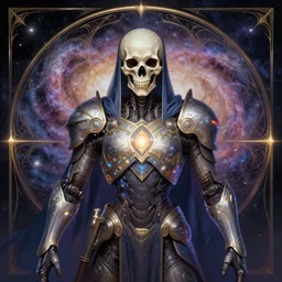 symmetry!! portrait of galaxy! skull warrior, tech wear, glowing lights!! intricate, elegant, highly detailed, digital painting, artstation, concept art, smooth, sharp focus, illustration, art by artgerm and greg rutkowski and alphonse mucha