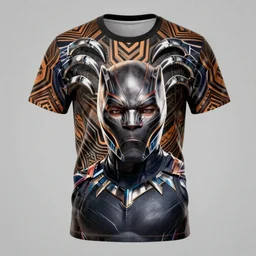 a t shirt all over print, marvel style portrait of black panther, tribal, panther silver claws background, one piece art style, cartoon, anime, digital art