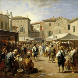 painting of roman market square by thomas cole, crowds of people, high detailed, beautiful, natural lighting, oil on canvas, trending on artstation,