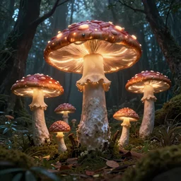 a weird magical forest with giant glowing mushrooms made entirely out of brains. Highly detailed. 8k. Fantasy horror.