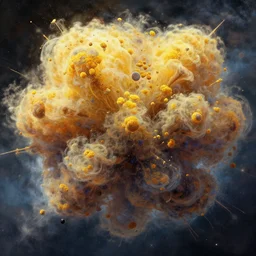 giant pollen explosion as seen from the atmosphere, concept art, trending on artstation, wlop, ross draws, digital painting, mixed media, intricate details, volumetric lighting