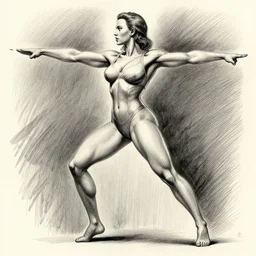 most strongest pose, scarlett johansson as baki with perfect symmetrical anatomical proportions by greg rutkowski, pencil and ink, dramatic lighting, full body profile pose