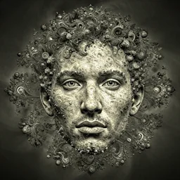 an intricate assymetric mandelbrot fractal of john oliver face