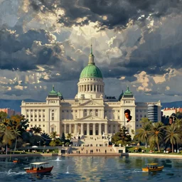 artwork of pedro bell, parliament, funkadelic, george clinton, bootsy collins, the mothership, chocolate city, a sunday afternoon on the island of la grande jatte
