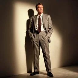 poster of confident cary grant in full figure with his hands in his pockets as seen from a slight upward angle