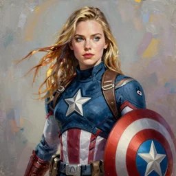 anime karlie kloss as captain america, intricate oil painting by greg rutkowski, trending on artstation
