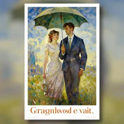 a painting of a man and a woman holding an umbrella, an art deco painting by Grant Wood, featured on behance, american scene painting, movie poster, poster art, concert poster