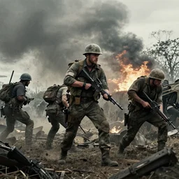 a war scene - in the style of daryl mandryk