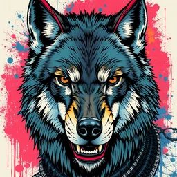 cyberpunk wolf cyborg portrait illustration, pop art, splash painting, art by geof darrow, ashley wood, alphonse mucha, makoto shinkai