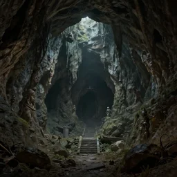 A highly detailed 4K fantasy matte painting of a ominous cave, zdzislaw beksinski, ArtStation, CGSociety, Unreal Engine