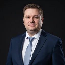 studio portrait of a german busniss man, hansom, slightly overweight