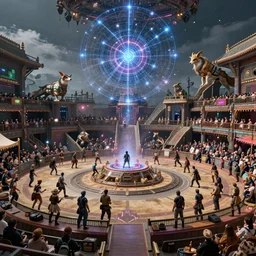 high - resolution photograph from a cyberpunk era elden ring boss arena ( midwest furfest 2 0 4 7 ), taking place after the genetic revolution and quantum singularity. photorealistic.