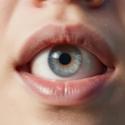 person with human eye inside mouth, extreme closeup, macro shot, hyperrealistic, extreme detail, ray tracing, octane render