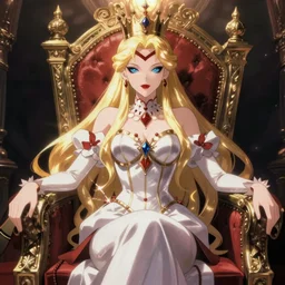 An evil princess sits on her throne, detailed anime