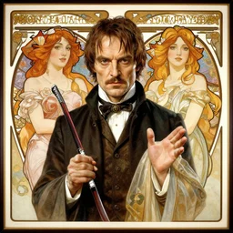 hannibal lector, in the style of donato giancola, and in the style of vanessa lemmen, and in the style of alphonse mucha. symmetry, smooth, sharp focus, semi - realism, intricate detail.