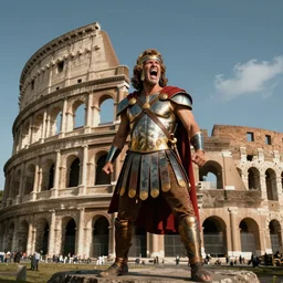 gladiator bob ross screaming in the roman colosseum