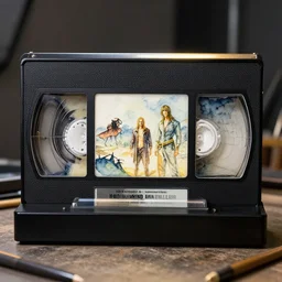 watercolor vhs machine from end of mankind by ian miller, boris vallejo, & albrecht durer, fine art masterpiece baked at 3 0 0 f, matte painting, backlit dystopian lighting, photorealistic render, cinematic,