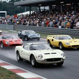 vintage race footage of a single 1965 De Tomaso Pantera, with elements of the  F40, Lotus, BMW M1, GT40 and Countach, movie still, speed, cinematic Eastman 5384 film