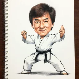 caricature drawing of Jackie Chan doing Hapkido