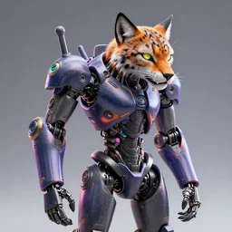 a maximalist very detailed 3 d sculpture of an antropomorphic humanoid android with a head of a lynx. lowbrow blacklight color palette. artwork by subjekt zero. tools used : blender, cinema 4 d, houdini 3 d, zbrush, unreal engine. 8 k 3 d. mechas and robots on artstation deviantart and ninstagram.